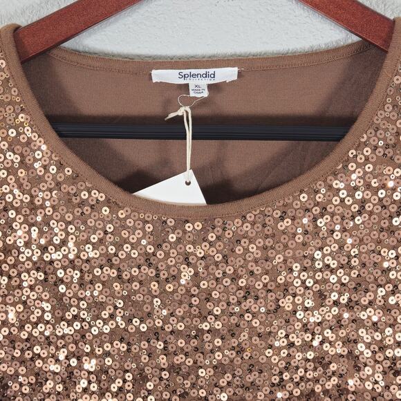 NEW Splendid Women’s Sequin Top Y2K Glam Loungewear Metallic Shine Retro Sz XL - Picture 5 of 10